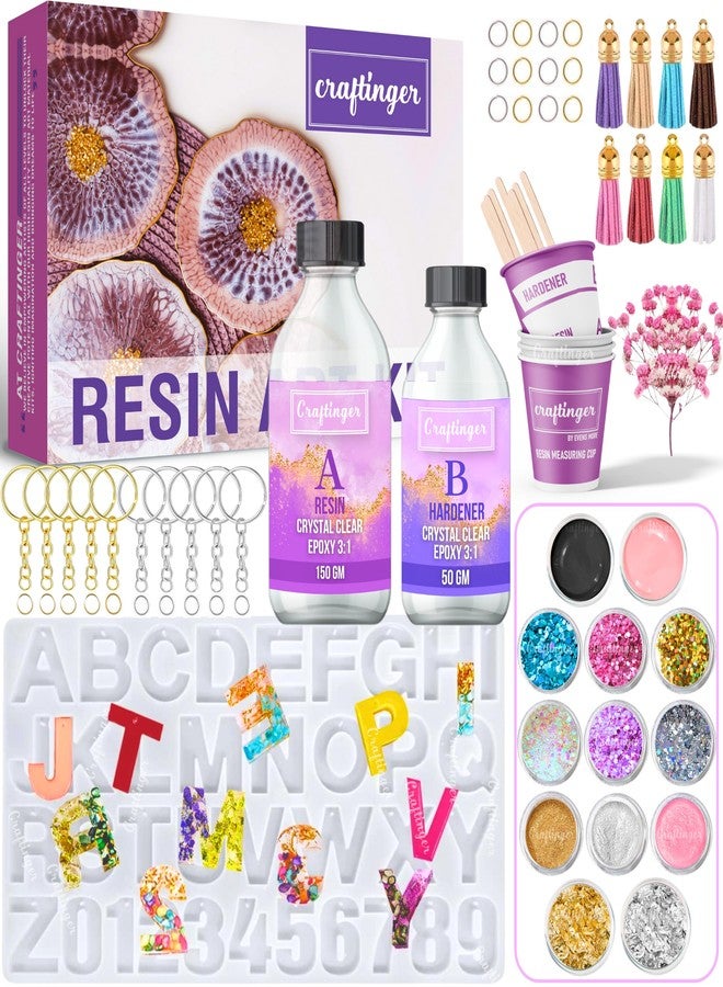 Craftinger Resin Art pro Alphabet Keychain Making Kit with 200gm Epoxy Resin & Mould, Tassels Glitter Pigments and More - Image 1